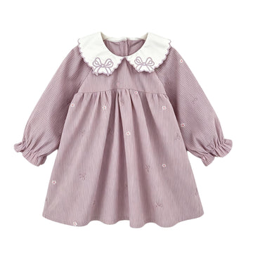 Toddler Girl Long Sleeve Bows Fall Corduroy Dress, Big Sis Purple