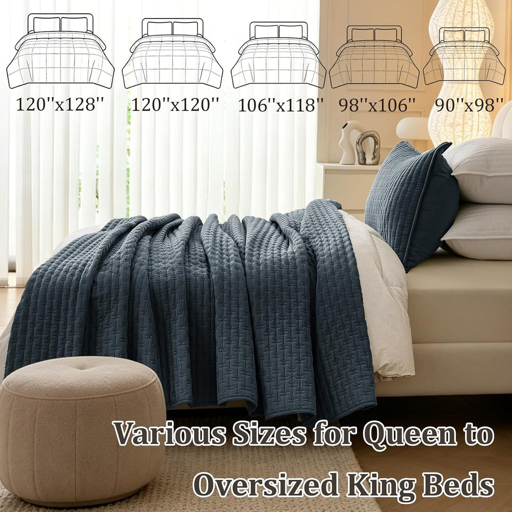 Cotton Quilt Sets California King 106x118 Soft Bedspread Cozy Striped Quilted Bedding with 2 Shams Decorative