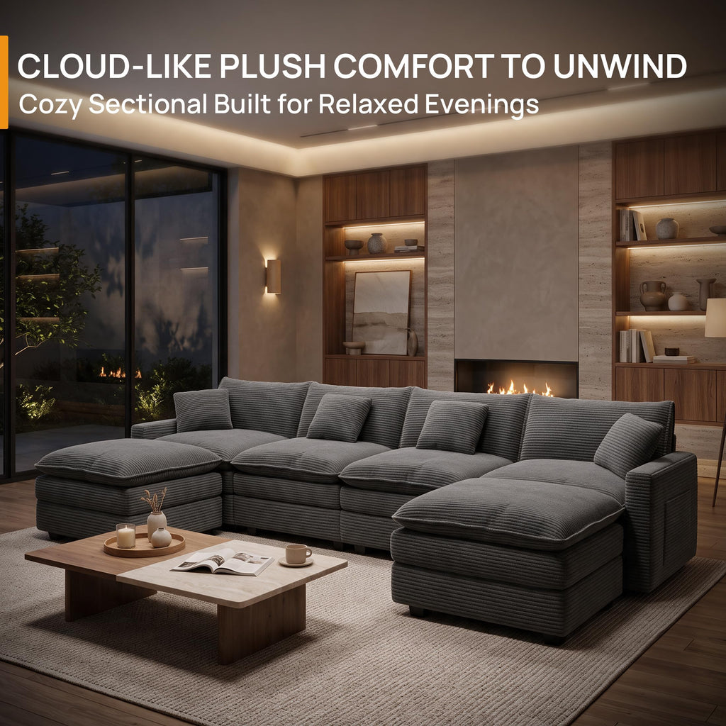 140" Modular Sectional Sofa, U Shaped Deep Seat Cloud Couch