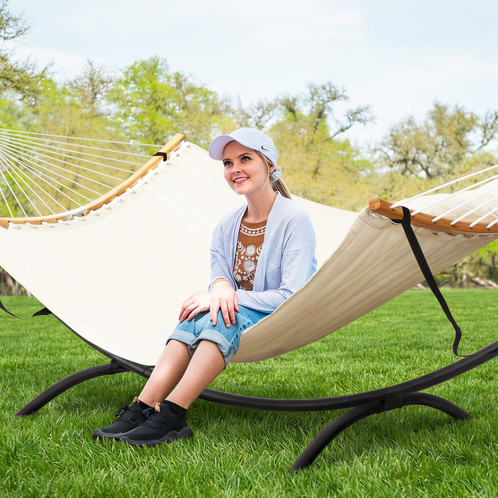 Hammocks for Outside with Stand, Porch Hammock and Stand, 475 lbs Capacity, Patent Pending, Beige