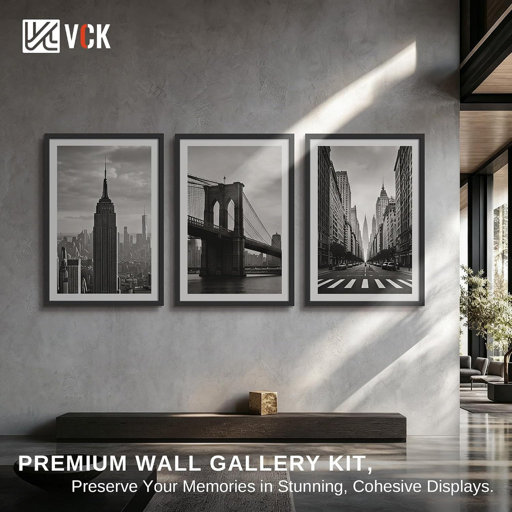 VCK 24x36 Poster Frame 3 Pack - Solid Wood Black Picture Frames 24 x 36 Inches with Wall Mounting Hanging - Set of 3