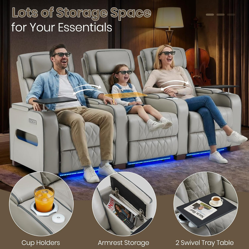 Home Theater Seating, Movie Theater Chairs Recliner Sofa with Power Headrest, Individual Electric Seat Control