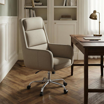 Modern Executive High Back Home, Upholstered Desk Chair with Wheels, Vanity Chair with Head and Lumbar