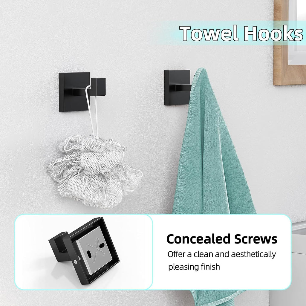 5-Pieces Matte Black Bathroom Hardware Accessories Set, 24 Inch Stainless Steel Towel Racks , Towel Bar Set Towel