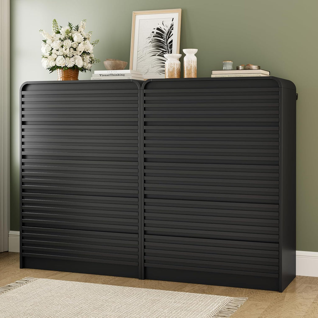 5 Drawer Dresser , 45" Tall Fluted Dresser with Curved Edge and Ergonomic Handleless, Large Wooden Clothes Storage