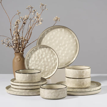 Dinnerware Sets, 12-Piece Plates and Bowls Set, Stoneware Dish Set for 4, Ceramic DinnerwareRestaurant