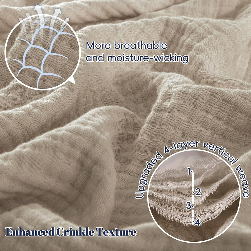 100% Cotton Muslin Throw Blanket 50" x 60", 4-Layer Lightweight Gauze Throw, Breathable Cloud-Soft Minimalist