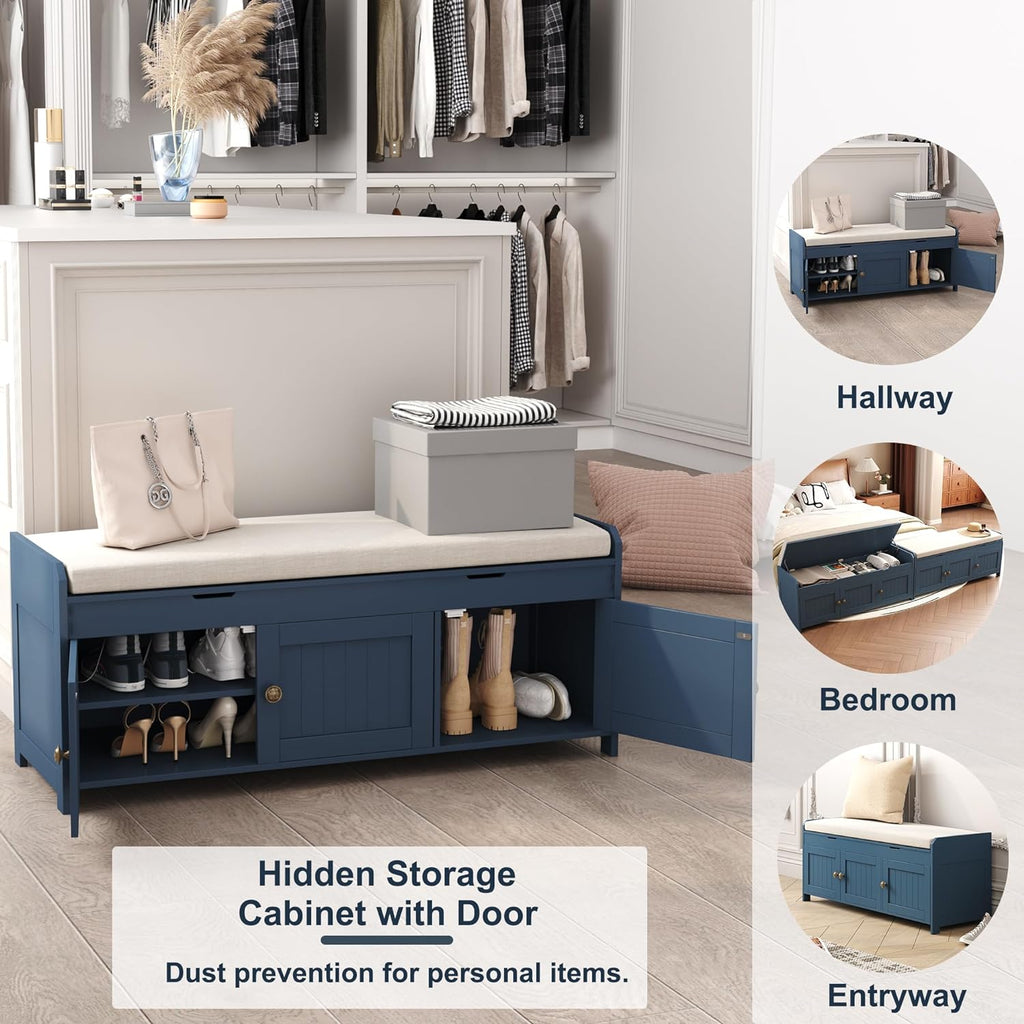 41.3" Shoe Bench with Lift Top Storage, Entryway Bench with Cushioned Seat, Wooden End of Bed Bench, Shoe Cabinet