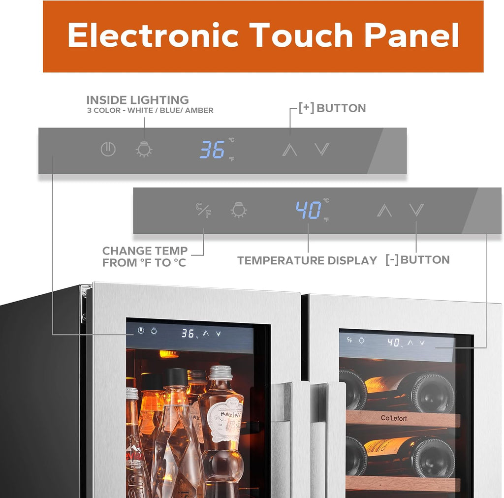 24 Inch Wine and Beverage Refrigerator, 60 Can and 20 Bottle Wine Fridge 36-72°F