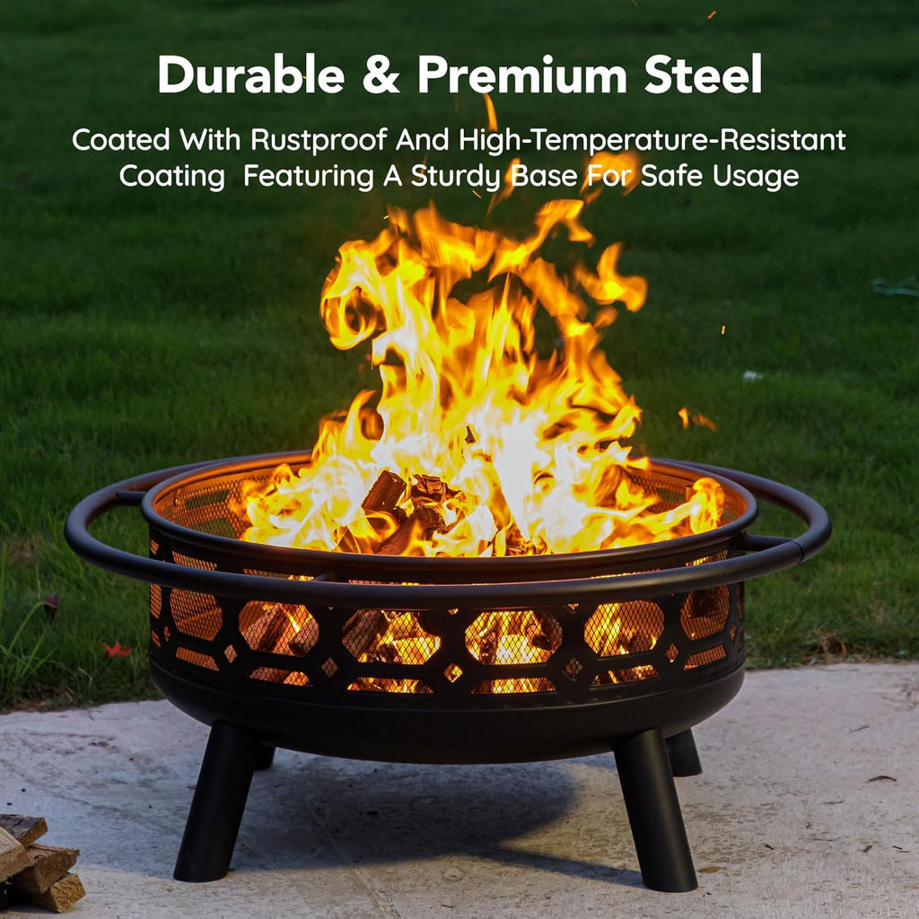 36 Inch Fire Pit - Wood Burning with Grill