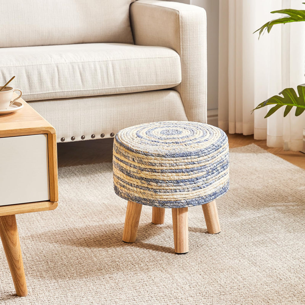 Foot Stool, 12.6" Small Ottoman, Round Footrest, Boho Style
