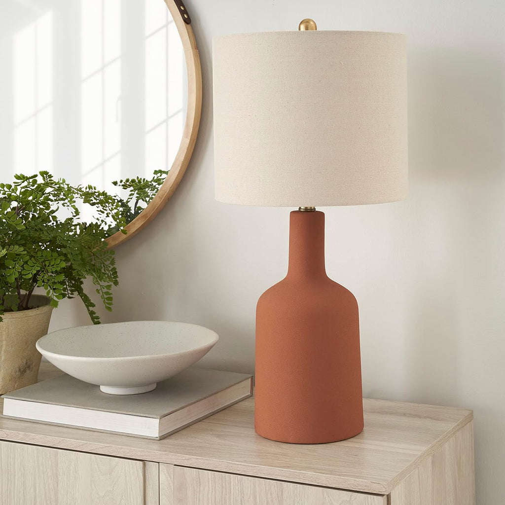 Home 22" Orange Terracotta Ceramic Table Lamp for Modern, Transitional, Bedside Table, Living Room, Dining, Entryway