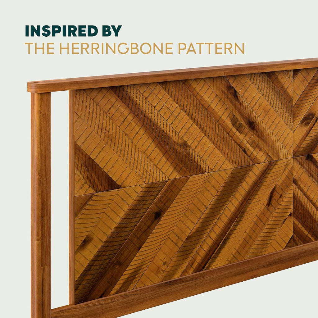 Headboard ONLY, Rustic & Scandinavian Style with Solid Acacia Wood, Easy Assembly, King, Rustic Golden Brown