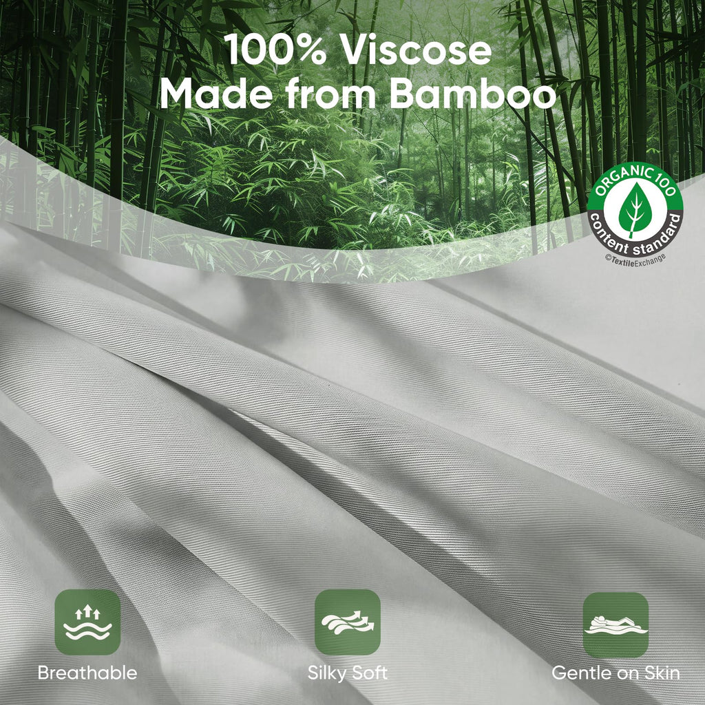100% Viscose Made from Bamboo Full Sheet Sets, 4PC Cooling Bed Sheets with Extra Deep Pocket up to 18'', Hotel Luxury