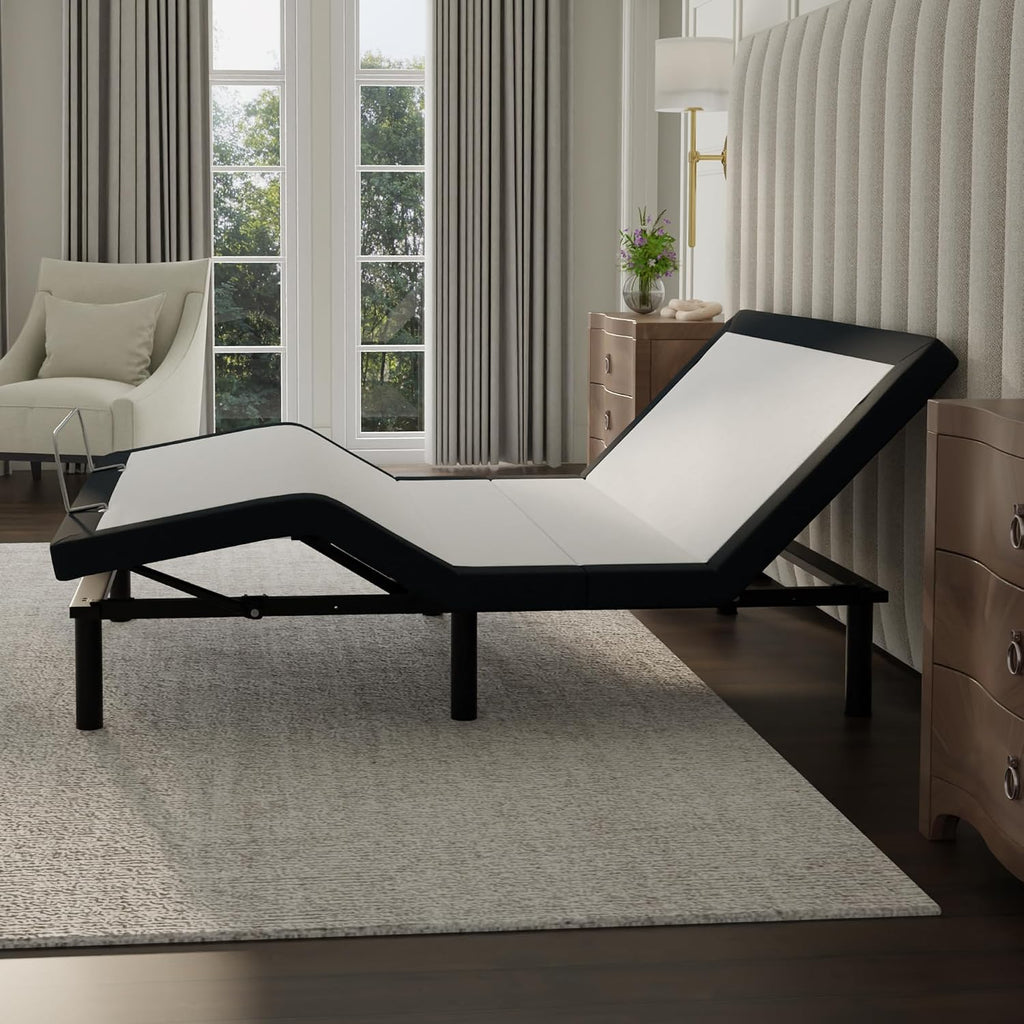 E4 Queen Adjustable Bed Base Frame with Zero Gravity, Massage Motors, Anti-Snore, USB Charging, Nightlight, Wireless
