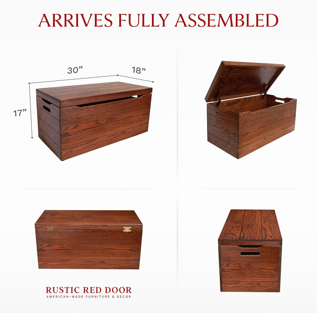 Amish Made Wooden Storage Chest Trunk Box with Lid and Handles , Blanket, Clothes, Anti-Slam Hinges, Handmade