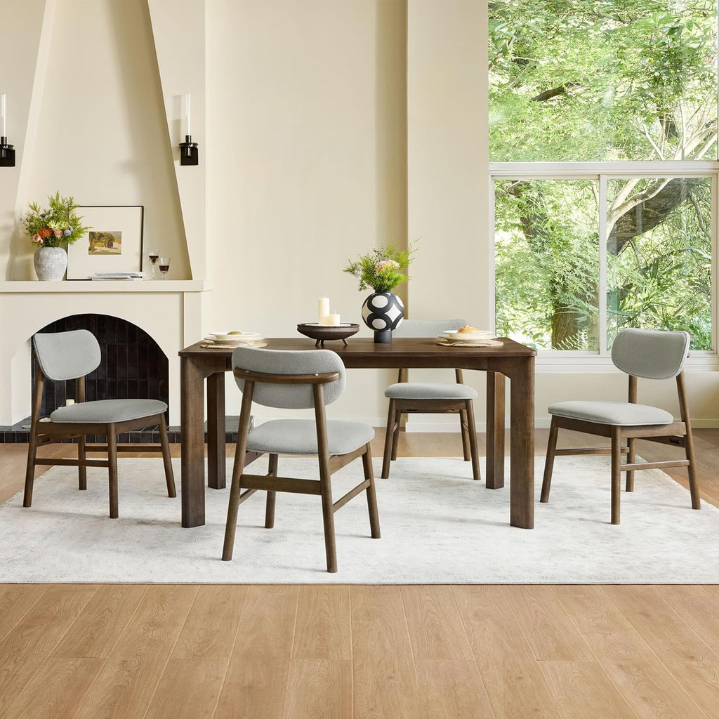 59" Mid Century Modern Dining Table for 6, Rectangle Wood Kitchen & Dining Room Table, Solid Rubberwood Frame, Walnut