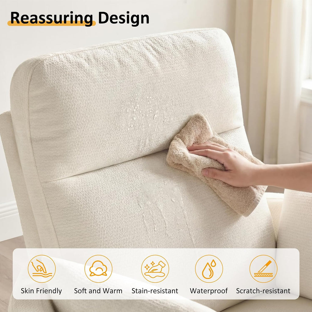 Oversized Nursery Rocking Chair, 360° Swivel Glider Recliner Chair, Chenille Silent Nursery Chair with 2 Pillows and
