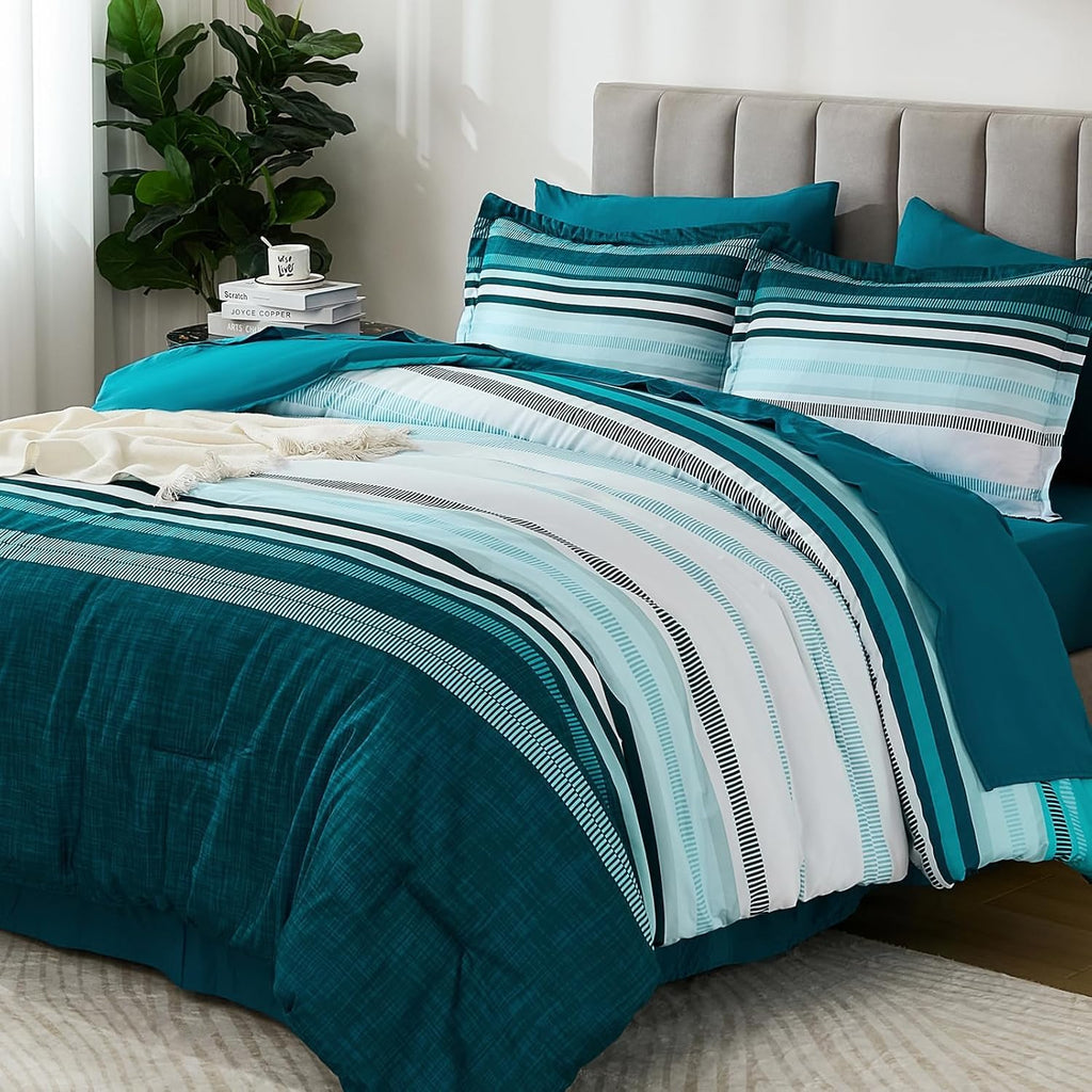 Dobuyly Teal Queen Comforter Set 7 Pieces