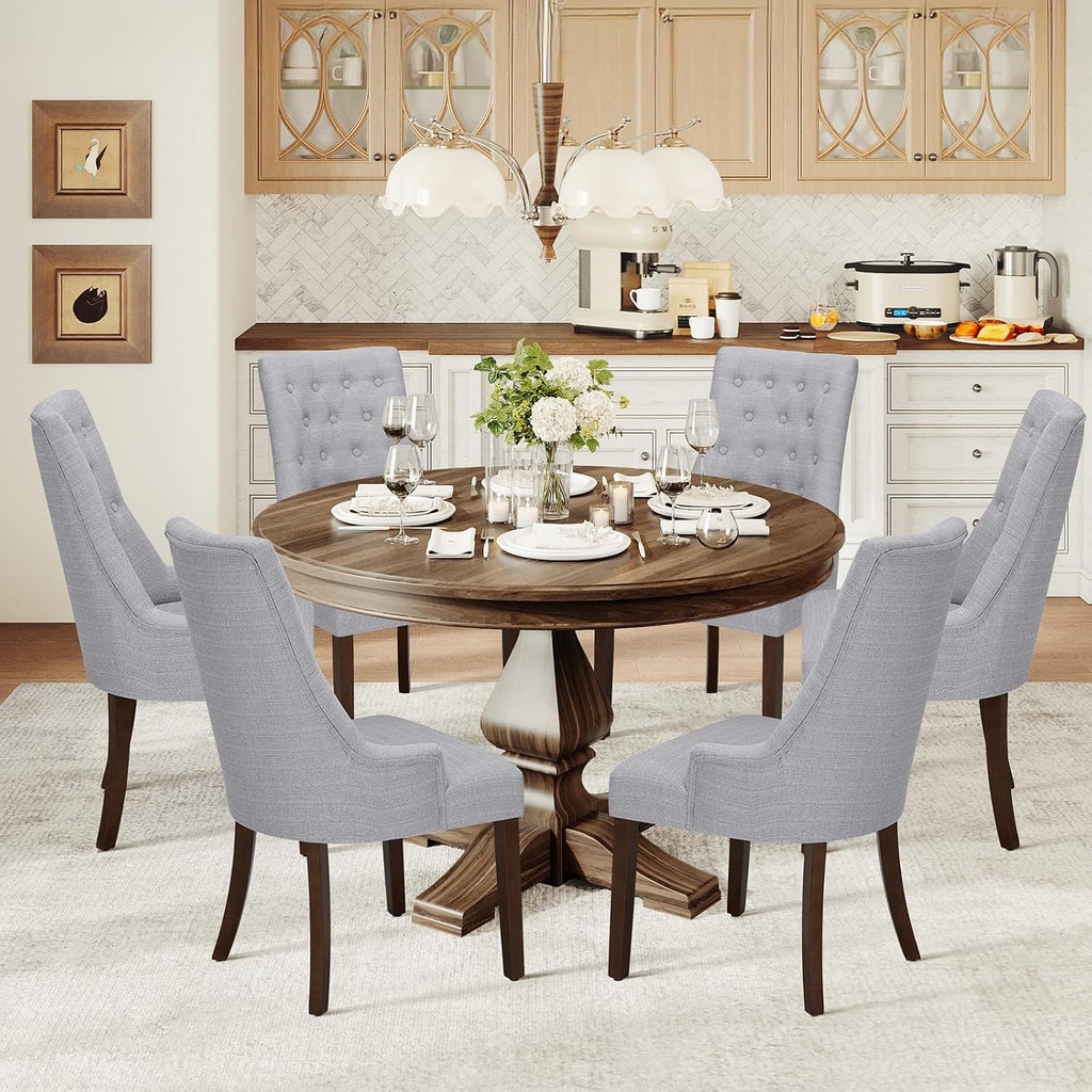 Fabric Side Dining Chairs Set of 6, Wingback Upholstered Dining Room Chairs with Tufted Button, Living Room Chairs