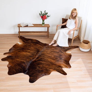 100% Genuine Brazilian Cowhide Rug - Brindle - Luxury Cowskin Leather Area Rug Décor 7 x 6 feet
