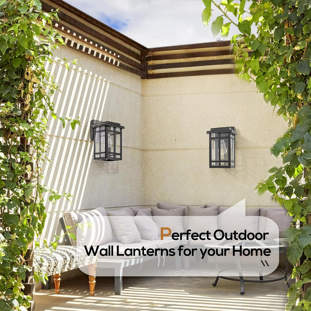 Outdoor Wall Light Fixtures 9.76'', Waterproof Porch Lights Lantern, Exterior Modern Matte Black Wall Mount Lighting