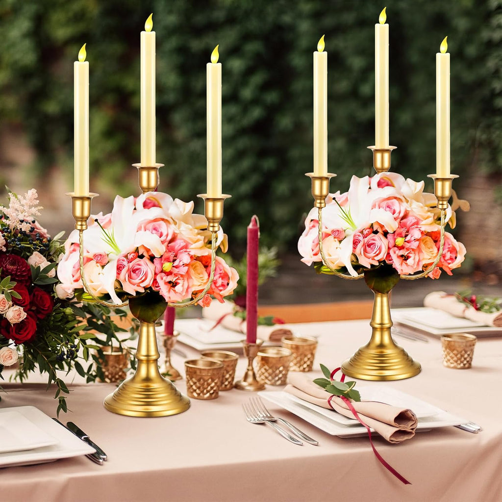 6 Pcs Gold Candelabra Candle Stand Metal Candlestick Holder 3 Arm 12 Wedding Candlestick Holder for Theme Party Table