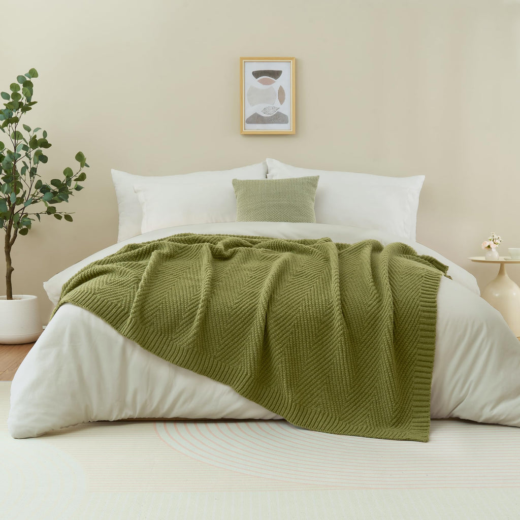 Knitted Throw Blanket for Couch, 50X60 Chevron Bed Knit Throws