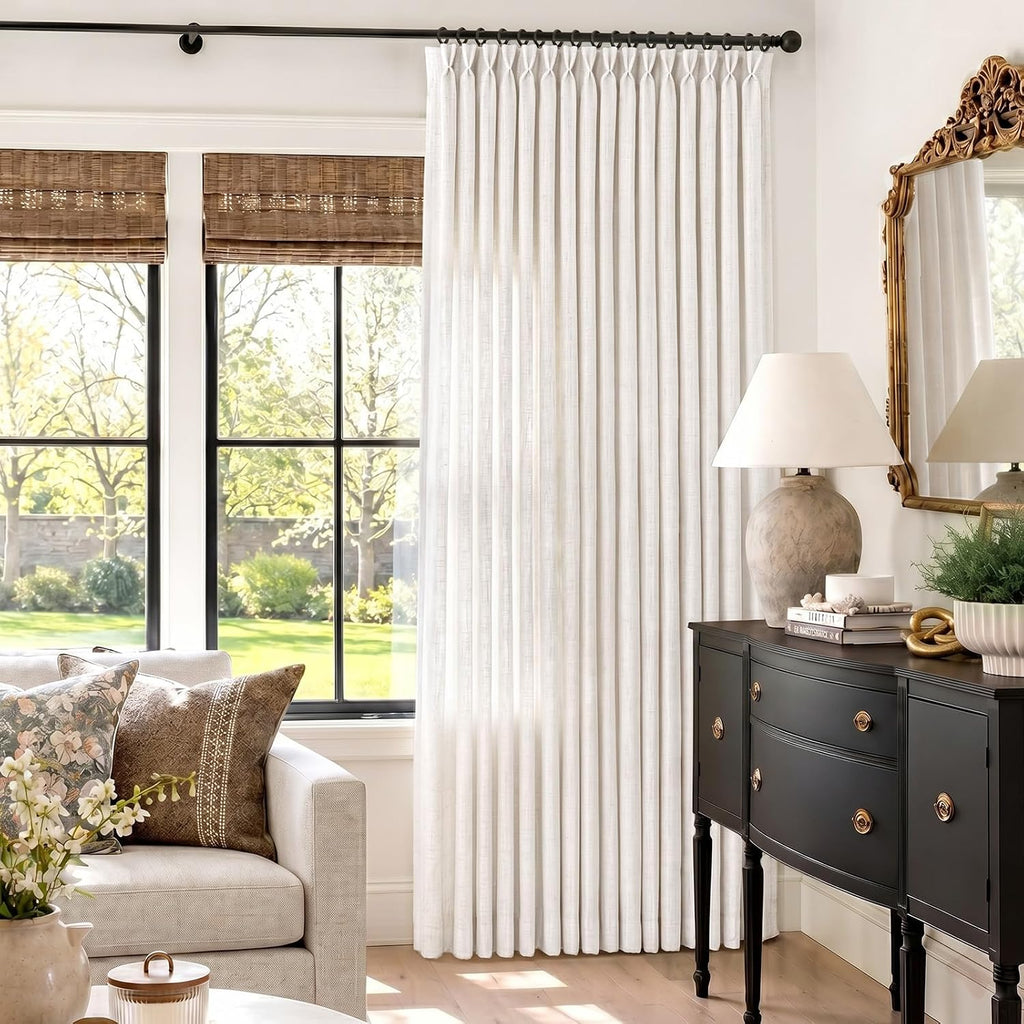Memory Trained Pinch Pleated Curtains, Linen Curtains, 2 Panel Set Pinch Pleated Drapes with Hooks