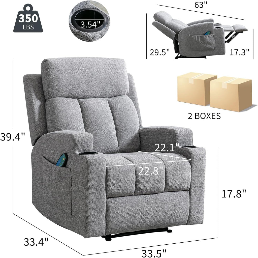 1PCS Fabric Manual Recliner Chair for Adults, Comfy Reclining Chairs with Overstuffed Arm and Back, Single Sofa (1