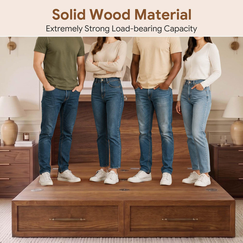 Solid Wood Queen Murphy Bed with Mattress, Arch Recessed Design