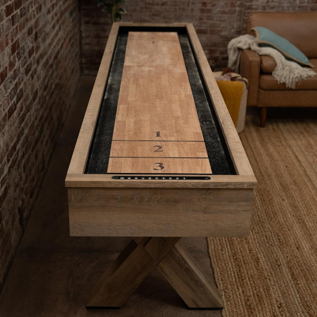 LED Shuffleboard with Buffet Top - Modern Style - Light Up LED Rails - Buffet Top with 2-Piece Leaf Design