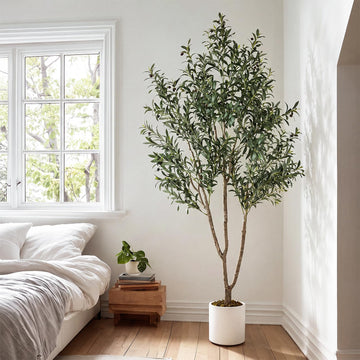 7ft Faux Olive Tree with White Planter, Plants Artificial Decor