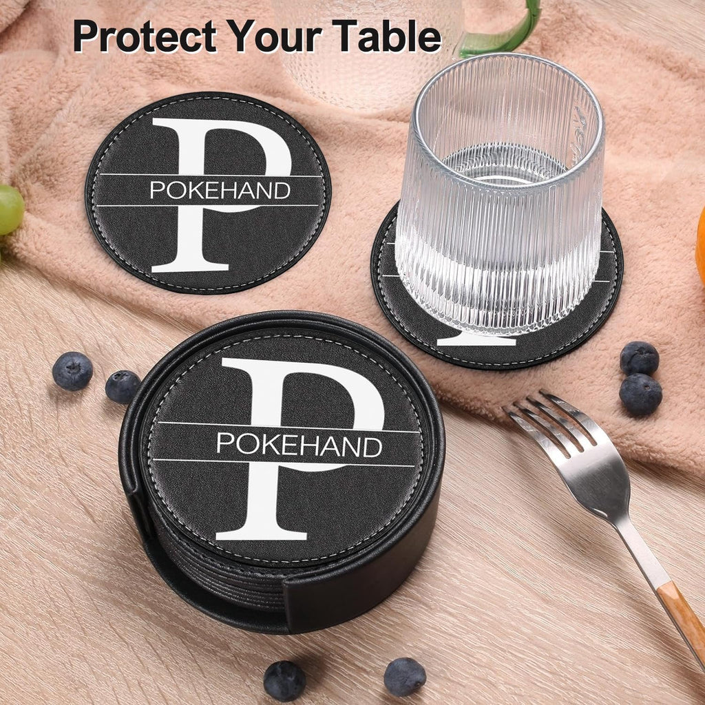 Personalized Coasters,Custom Leather Coaster for Drinks with Holder,DIY Customized with Name/Photo/Logo - Set of 6