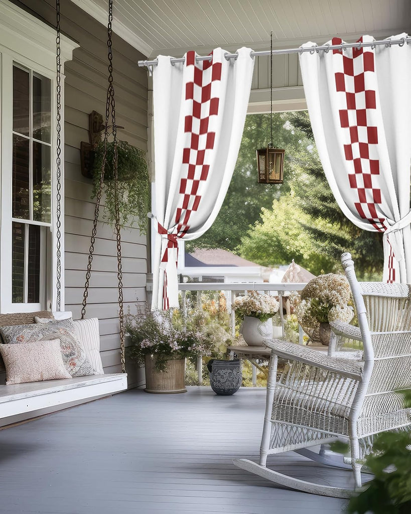 Outdoor Curtains (1 Panel) Waterproof, Minimalist Red Buffalo Check Plaid Farmhouse Farm Theme Grommet Weatherproof Outsides