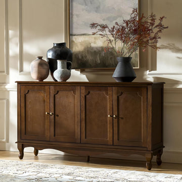 Sideboard Buffet Cabinet with Storage, 58" Kitchen Farmhouse Wood Credenza Storage Cabinet with 4 Doors & 2 Shelves