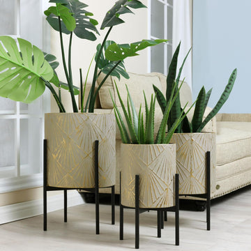 Planters for Indoor Plants, Set of 3 Floor Plants Pots with Stand | Modern Decorative Metal Flower Pots