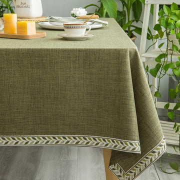 Textured Table Clothes Linen Style Rustic Washable Tablecloth Jacquard Trim Rectangle Table Cloth,Ob