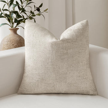 Decorative Neutral Check Throw Pillow Covers 18x18, Linen Check