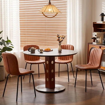 Dining Chair Set of 4, Upholstered PU Leather Seat with Black Metal Legs,Modern Comfortable Kitchen Chair, Curved