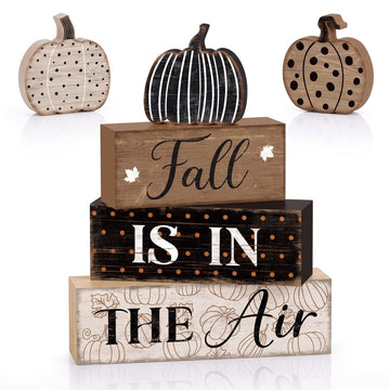 Fall Pumpkin Dot Tiered Tray Decor Set, 4 Pack, Wooden Table Sign