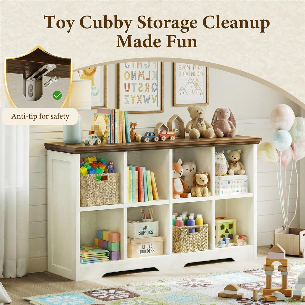 8 Cube Organizer Bookcase, Cube Shelf with Storage, Walnut + White