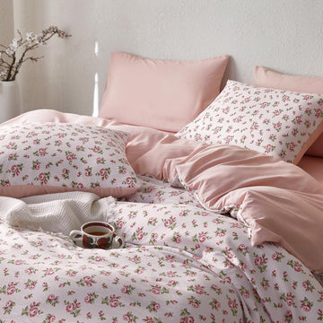 Coquette Duvet Cover Set, Floral Cottagecore Flower Shabby Chic Cute Aesthetic, Soft Lightweight Bedding for Women