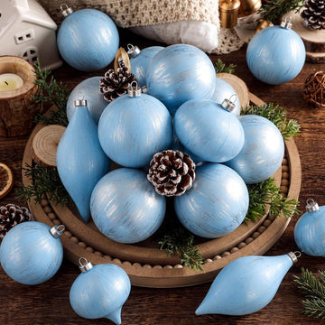 Farmhouse Christmas Ball Ornaments, Baby Blue - Set of 12