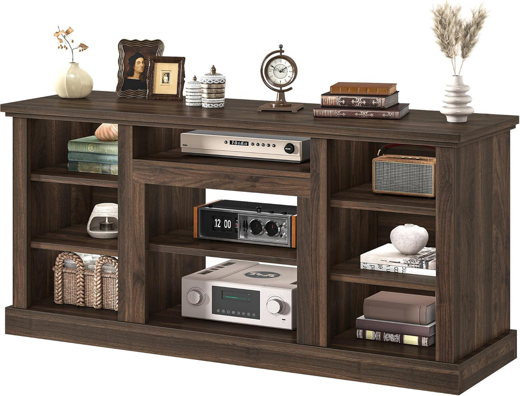 Farmhouse TV Stand for 75/80 Inch TVs, Entertainment Center with Adjustable Shelf & Open Storage, TV Console Table