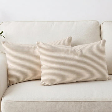 Farmhouse Brown Khaki Striped Lumbar Decorative Pillow Cover 12x20 Set of 2