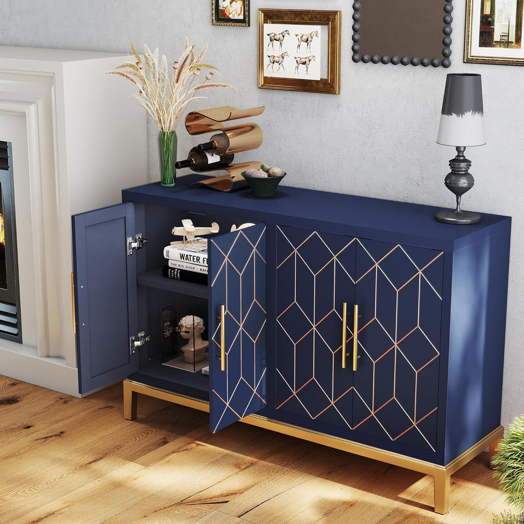 47.8" Storage Accent Cabinet with 4 Doors, Modern Sideboard Buffet Cabinet with Gold Lines