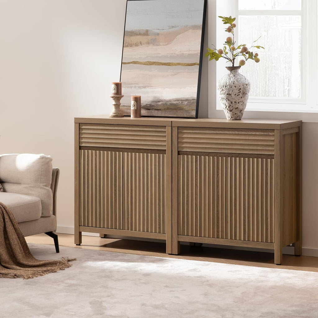 58" Fluted Buffet Cabinet with Storage, Modern Farmhouse Sideboard with Drawers & 3-Level Adjustable Shelves