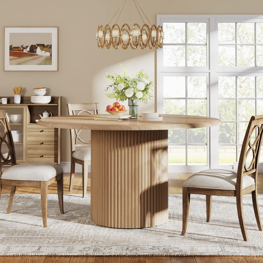 47" Round Dining Table for 4, Farmhouse Kitchen Table with Metal Base, Modern Small Dinner Table (Chairs Not Included)