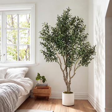 6.5ft Faux Olive Tree with White Planter, Artificial Olive Tree